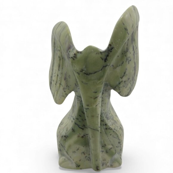 Stone Elephant Carved Green Butter Jade Stone from South Africa Signed 5.5" - Picture 7 of 10